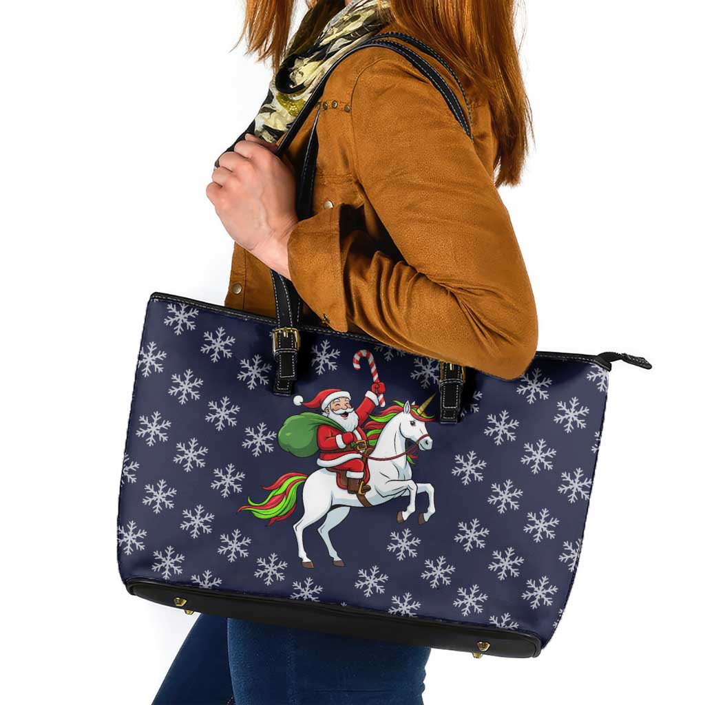 Horse And Santa Claus Christmas Christmas Leather Tote Bag Xmas Holiday Patterns - Wonder Print Shop