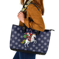 Horse And Santa Claus Christmas Christmas Leather Tote Bag Xmas Holiday Patterns - Wonder Print Shop