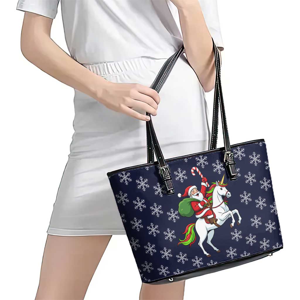 Horse And Santa Claus Christmas Christmas Leather Tote Bag Xmas Holiday Patterns - Wonder Print Shop