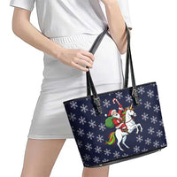 Horse And Santa Claus Christmas Christmas Leather Tote Bag Xmas Holiday Patterns - Wonder Print Shop