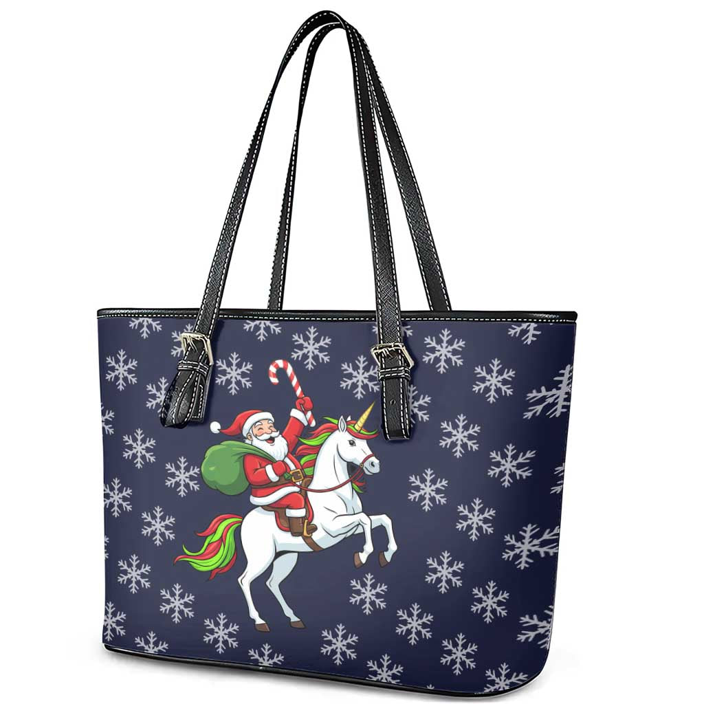 Horse And Santa Claus Christmas Christmas Leather Tote Bag Xmas Holiday Patterns - Wonder Print Shop