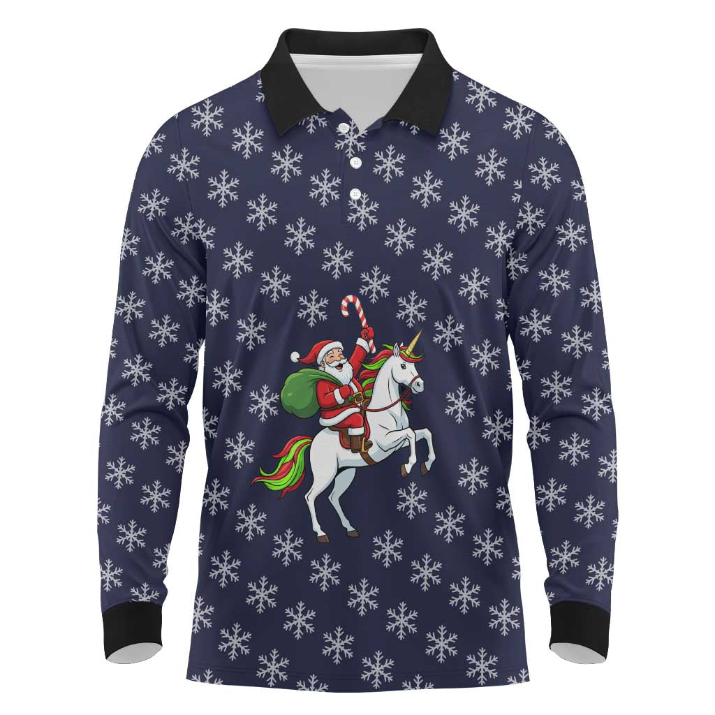 Horse And Santa Claus Christmas Christmas Long Sleeve Polo Shirt Xmas Holiday Patterns - Wonder Print Shop