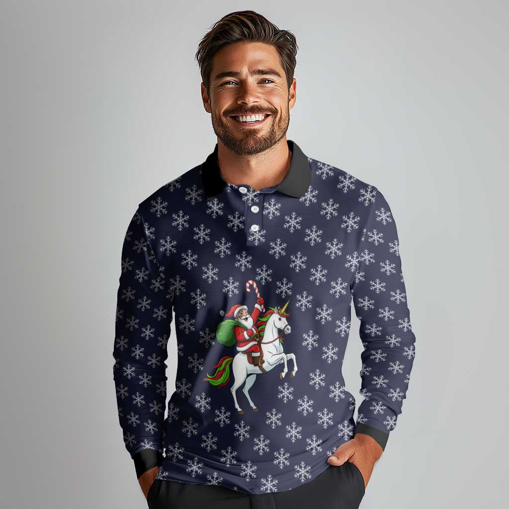 Horse And Santa Claus Christmas Christmas Long Sleeve Polo Shirt Xmas Holiday Patterns - Wonder Print Shop
