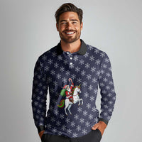 Horse And Santa Claus Christmas Christmas Long Sleeve Polo Shirt Xmas Holiday Patterns - Wonder Print Shop