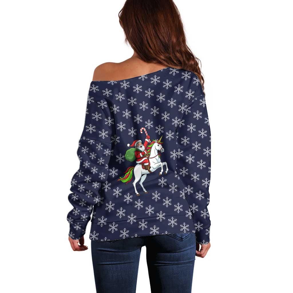 Horse And Santa Claus Christmas Christmas Off Shoulder Sweater Xmas Holiday Patterns - Wonder Print Shop
