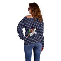 Horse And Santa Claus Christmas Christmas Off Shoulder Sweater Xmas Holiday Patterns - Wonder Print Shop