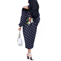 Horse And Santa Claus Christmas Christmas Off The Shoulder Long Sleeve Dress Xmas Holiday Patterns - Wonder Print Shop