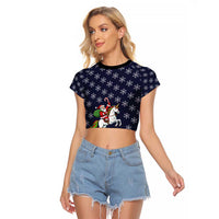 Horse And Santa Claus Christmas Christmas Raglan Cropped T Shirt Xmas Holiday Patterns - Wonder Print Shop