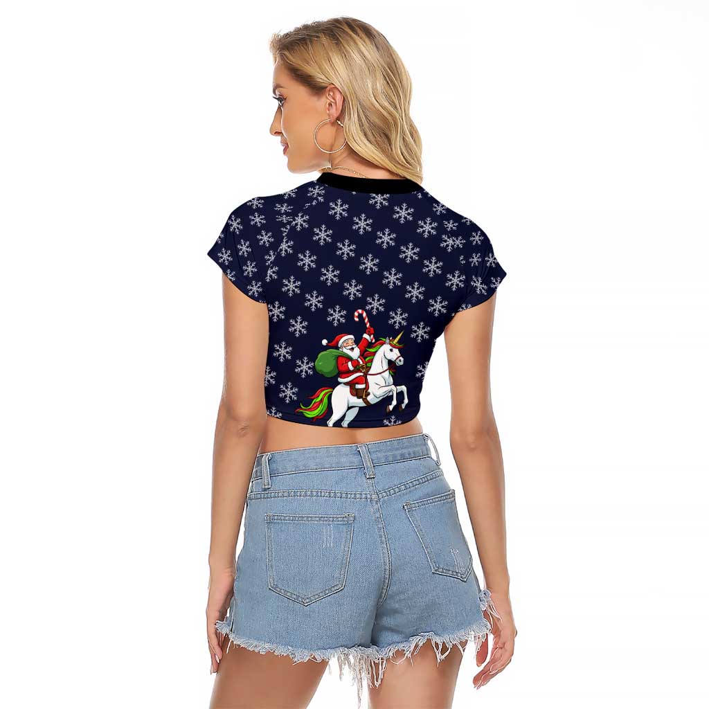 Horse And Santa Claus Christmas Christmas Raglan Cropped T Shirt Xmas Holiday Patterns - Wonder Print Shop