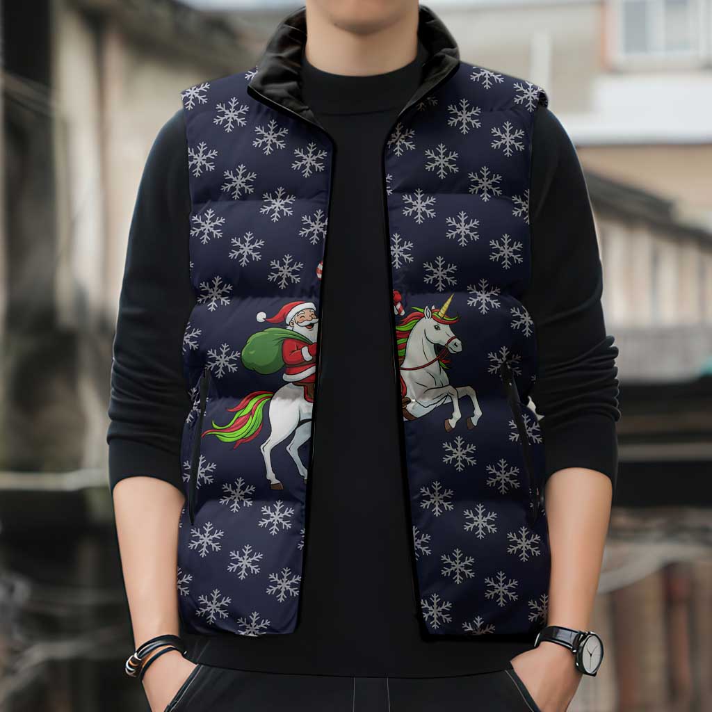 Horse And Santa Claus Christmas Christmas Sleeveless Puffer Jacket Xmas Holiday Patterns - Wonder Print Shop