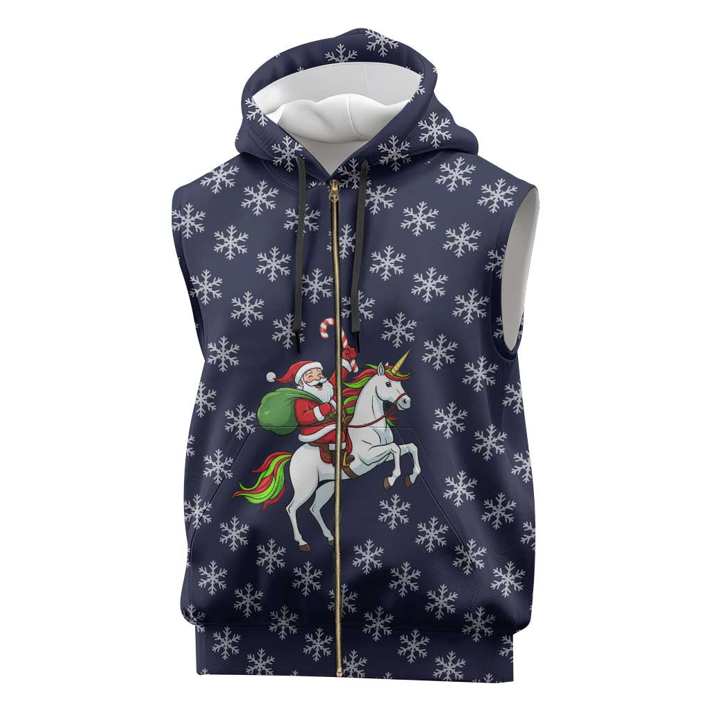Horse And Santa Claus Christmas Christmas Sleeveless Zip Hoodie Xmas Holiday Patterns - Wonder Print Shop