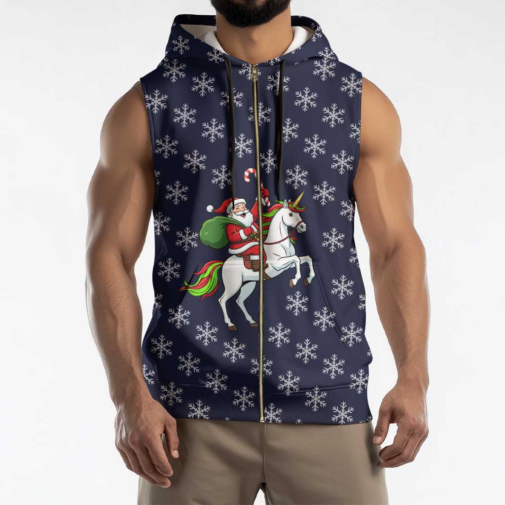 Horse And Santa Claus Christmas Christmas Sleeveless Zip Hoodie Xmas Holiday Patterns - Wonder Print Shop