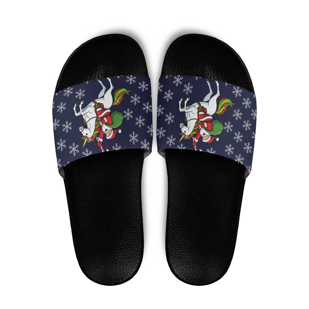 Horse And Santa Claus Christmas Christmas Slide Sandals Xmas Holiday Patterns - Wonder Print Shop