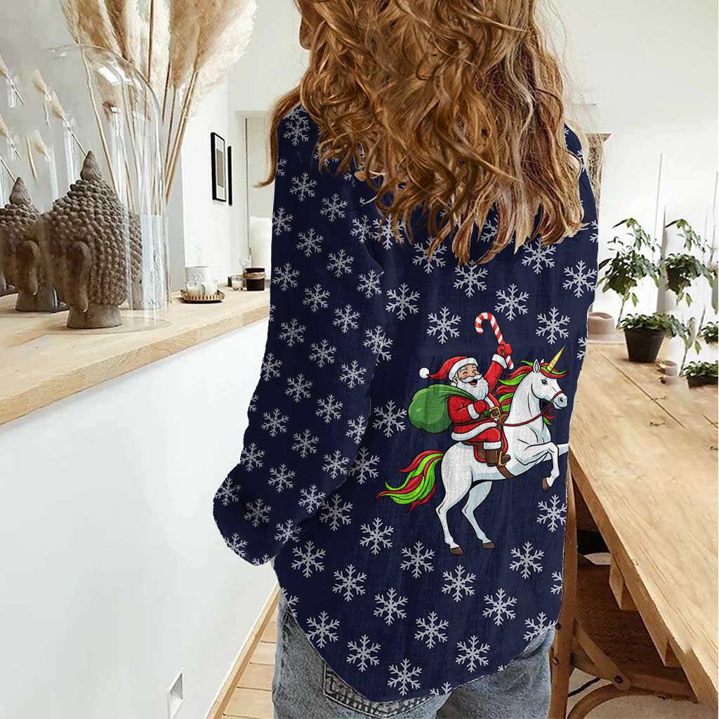Horse And Santa Claus Christmas Christmas Women Casual Shirt Xmas Holiday Patterns - Wonder Print Shop