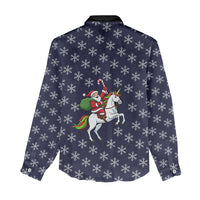 Horse And Santa Claus Christmas Christmas Women Casual Shirt Xmas Holiday Patterns - Wonder Print Shop