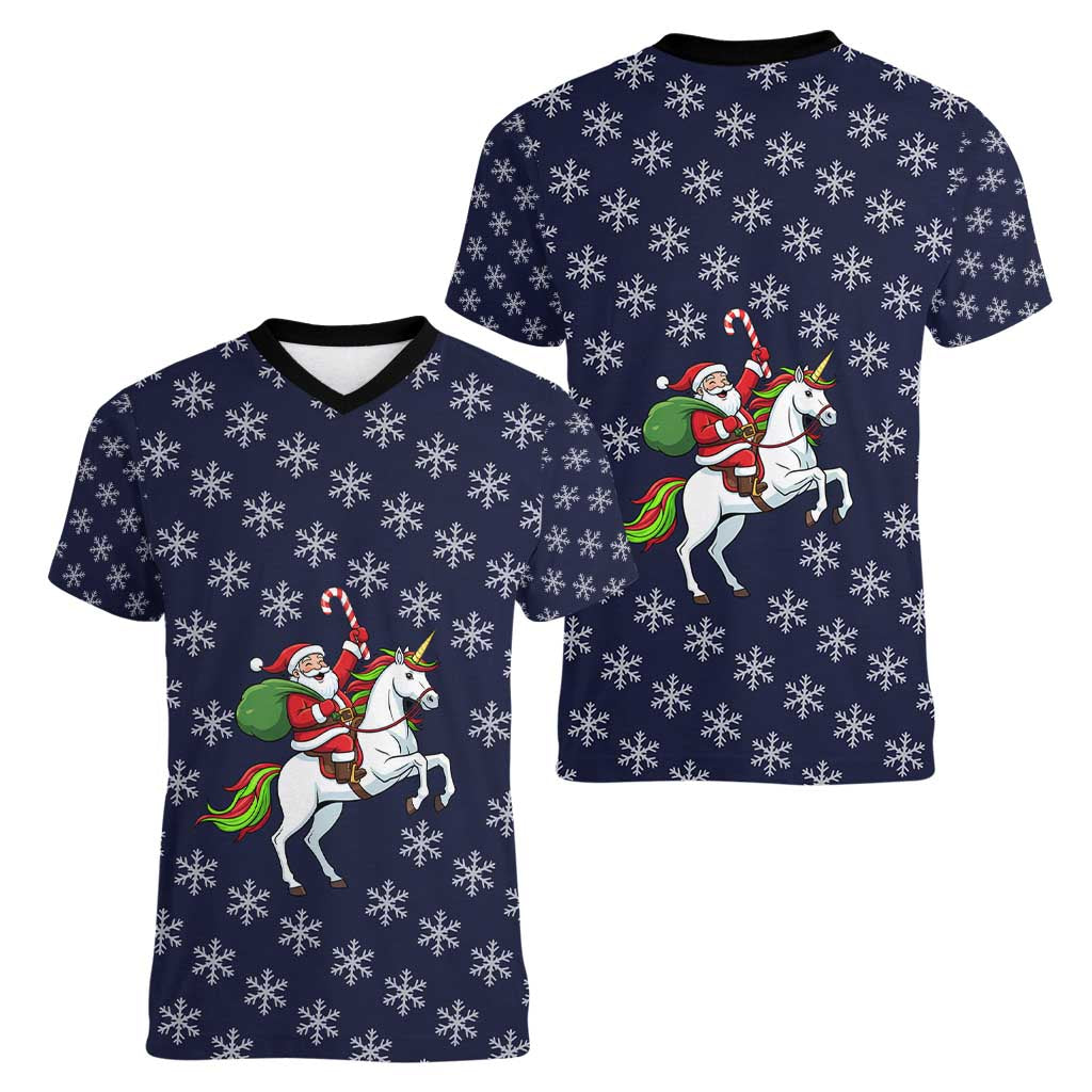 Horse And Santa Claus Christmas Christmas Women V-Neck T-Shirt Xmas Holiday Patterns - Wonder Print Shop