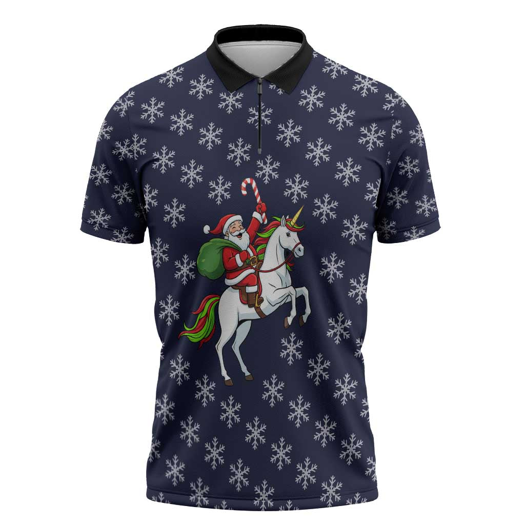 Horse And Santa Claus Christmas Christmas Zipper Polo Shirt Xmas Holiday Patterns - Wonder Print Shop