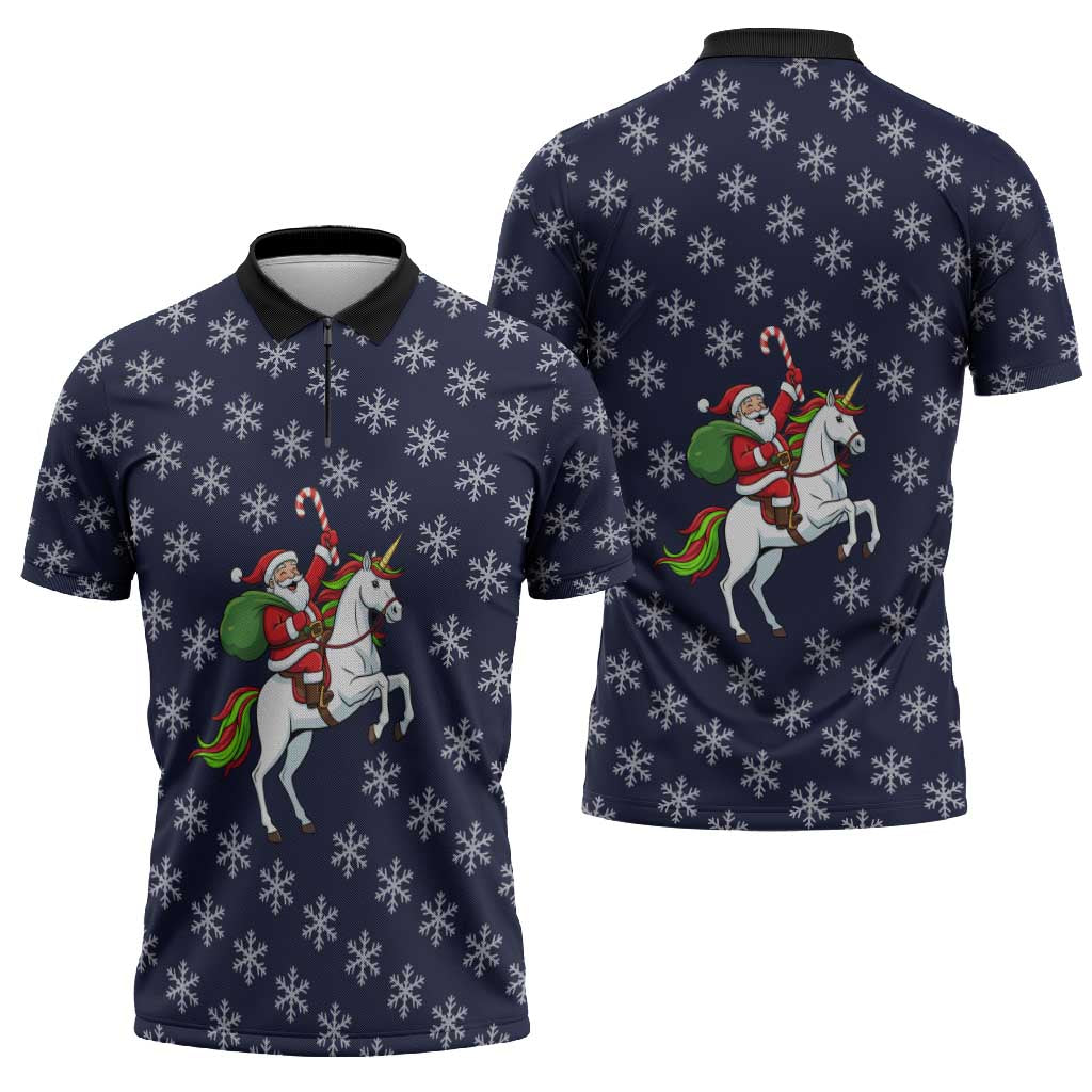 Horse And Santa Claus Christmas Christmas Zipper Polo Shirt Xmas Holiday Patterns - Wonder Print Shop