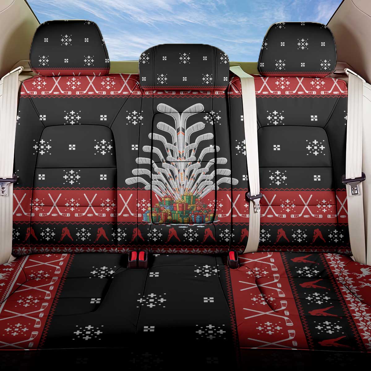 Hockey Is Back Christmas Back Car Seat Cover Xmas Holiday Patterns - Wonder Print Shop