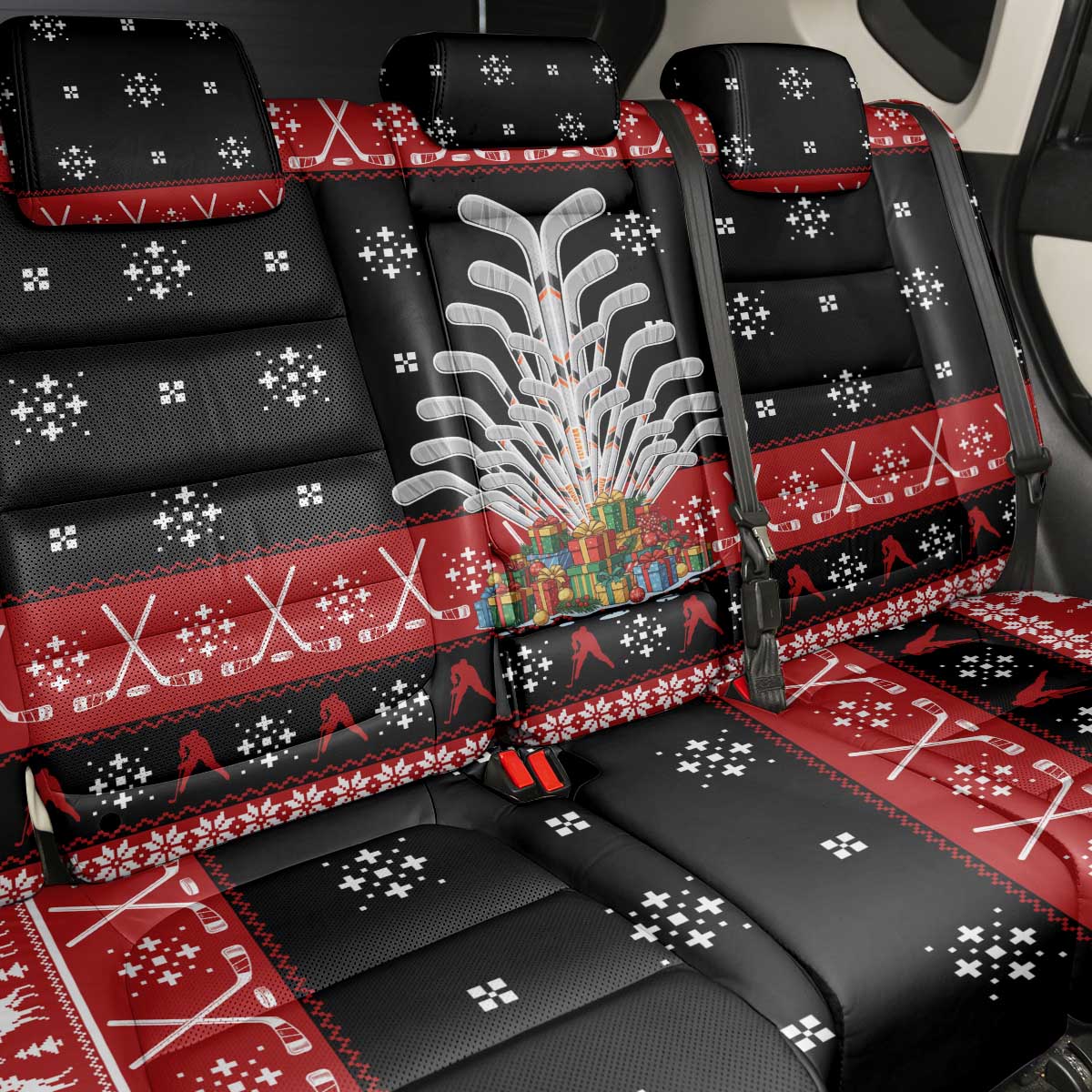 Hockey Is Back Christmas Back Car Seat Cover Xmas Holiday Patterns - Wonder Print Shop
