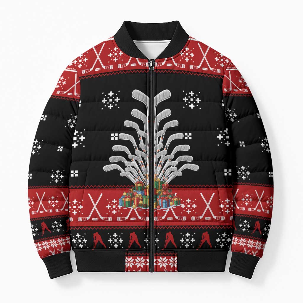 Hockey Is Back Christmas Bomber Puffer Jacket Xmas Holiday Patterns - Wonder Print Shop