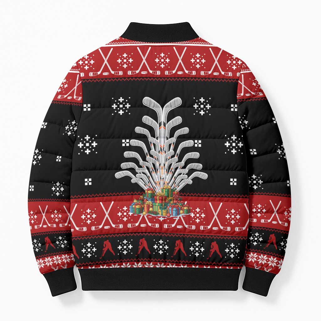Hockey Is Back Christmas Bomber Puffer Jacket Xmas Holiday Patterns - Wonder Print Shop