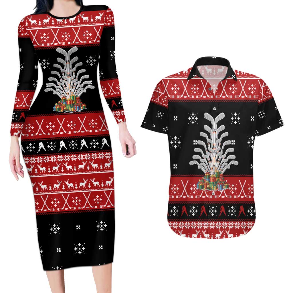 Hockey Is Back Christmas Couples Matching Long Sleeve Bodycon Dress and Hawaiian Shirt Xmas Holiday Patterns - Wonder Print Shop