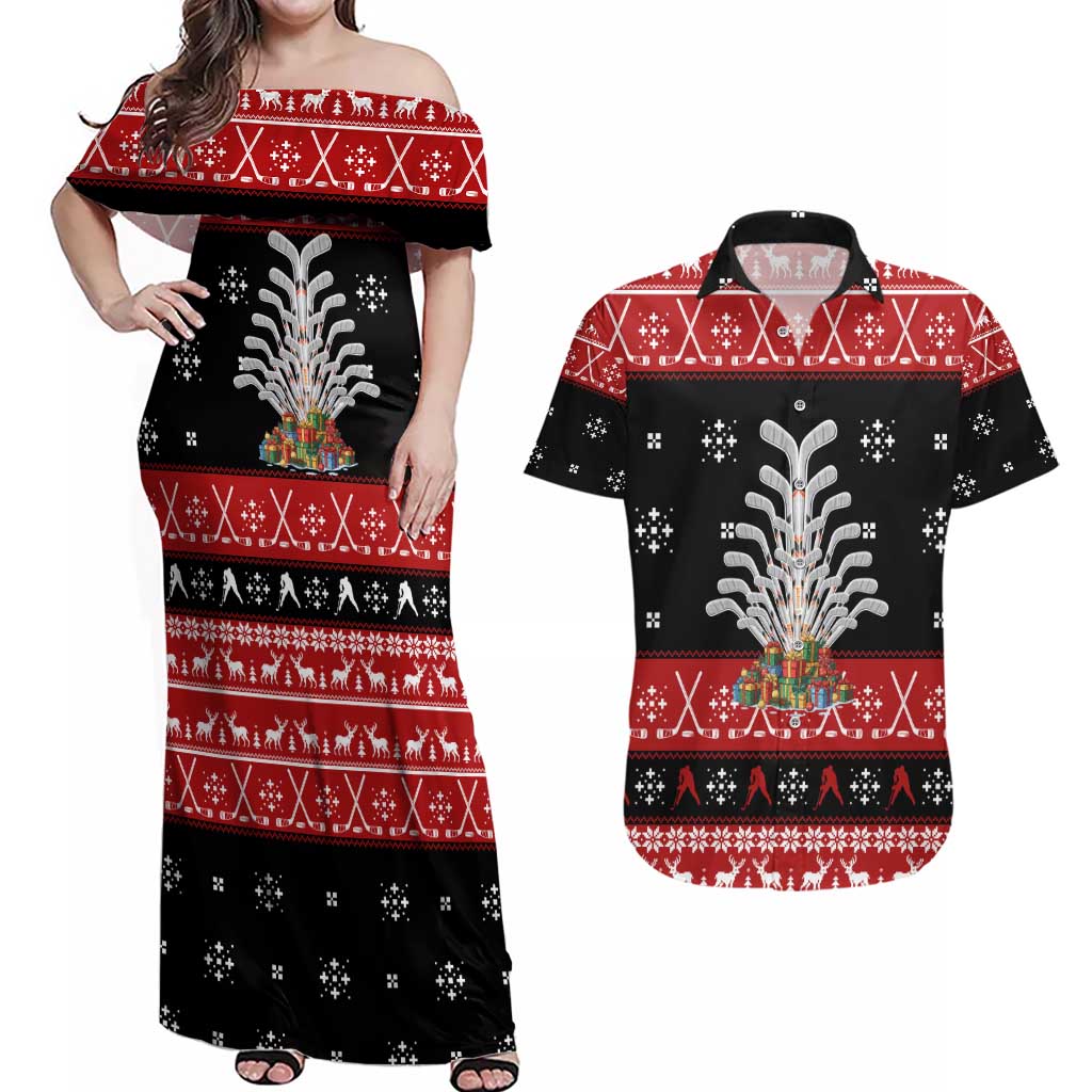 Hockey Is Back Christmas Couples Matching Off Shoulder Maxi Dress and Hawaiian Shirt Xmas Holiday Patterns - Wonder Print Shop