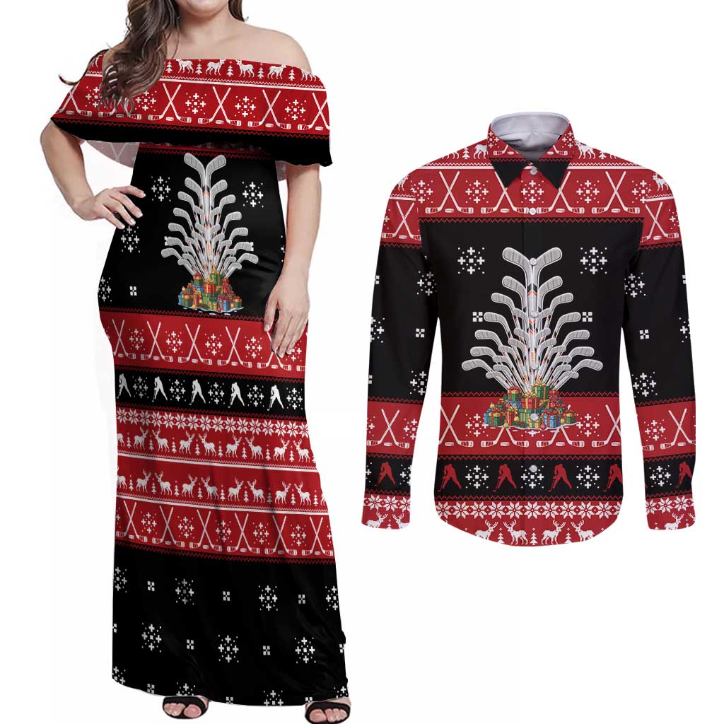 Hockey Is Back Christmas Couples Matching Off Shoulder Maxi Dress and Long Sleeve Button Shirt Xmas Holiday Patterns - Wonder Print Shop