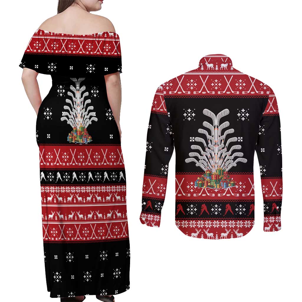 Hockey Is Back Christmas Couples Matching Off Shoulder Maxi Dress and Long Sleeve Button Shirt Xmas Holiday Patterns - Wonder Print Shop