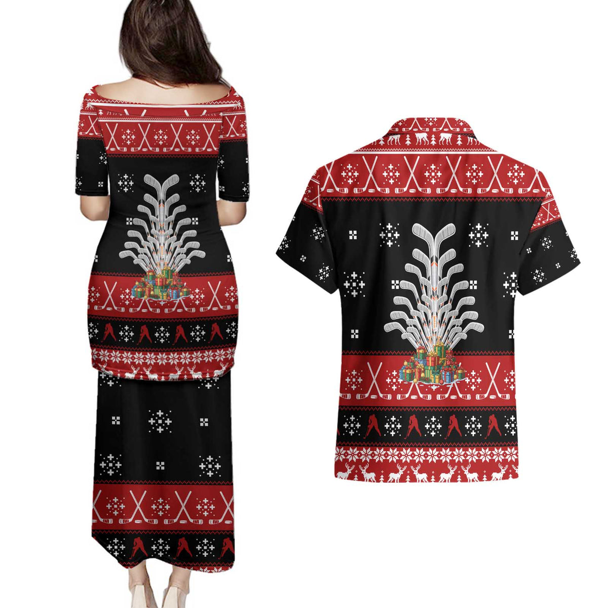 Hockey Is Back Christmas Couples Matching Puletasi and Hawaiian Shirt Xmas Holiday Patterns - Wonder Print Shop