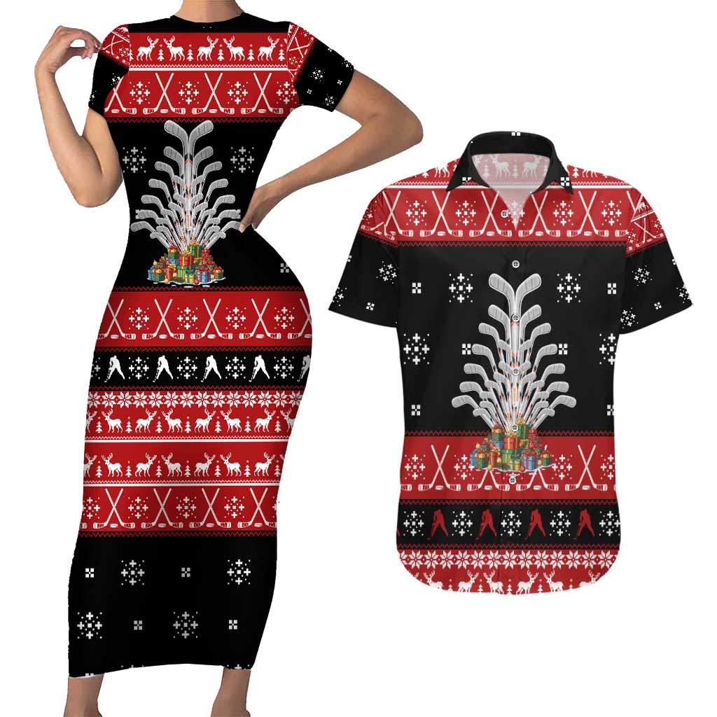 Hockey Is Back Christmas Couples Matching Short Sleeve Bodycon Dress and Hawaiian Shirt Xmas Holiday Patterns - Wonder Print Shop