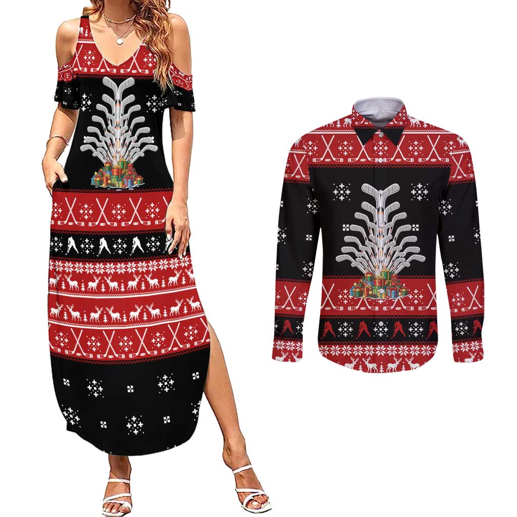 Hockey Is Back Christmas Couples Matching Summer Maxi Dress and Long Sleeve Button Shirt Xmas Holiday Patterns - Wonder Print Shop