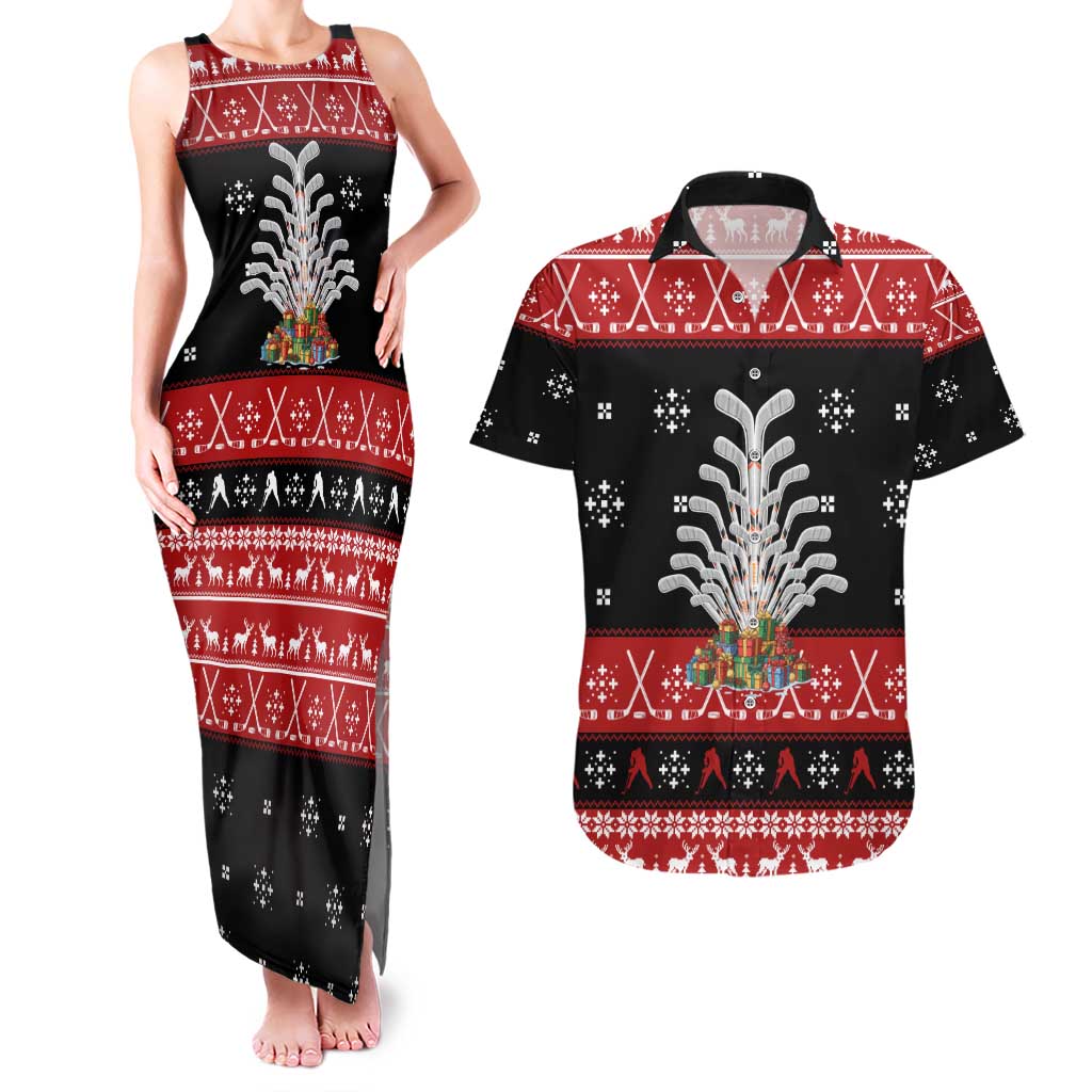 Hockey Is Back Christmas Couples Matching Tank Maxi Dress and Hawaiian Shirt Xmas Holiday Patterns - Wonder Print Shop