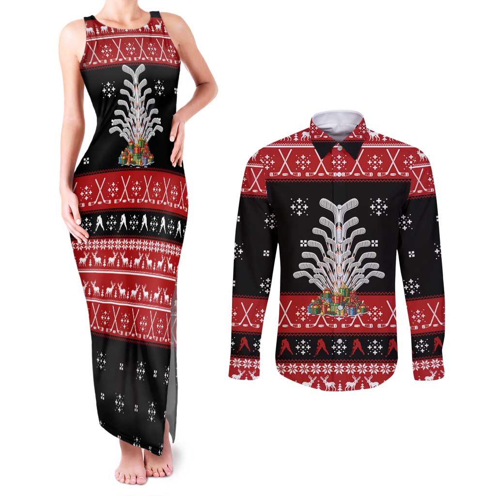 Hockey Is Back Christmas Couples Matching Tank Maxi Dress and Long Sleeve Button Shirt Xmas Holiday Patterns - Wonder Print Shop