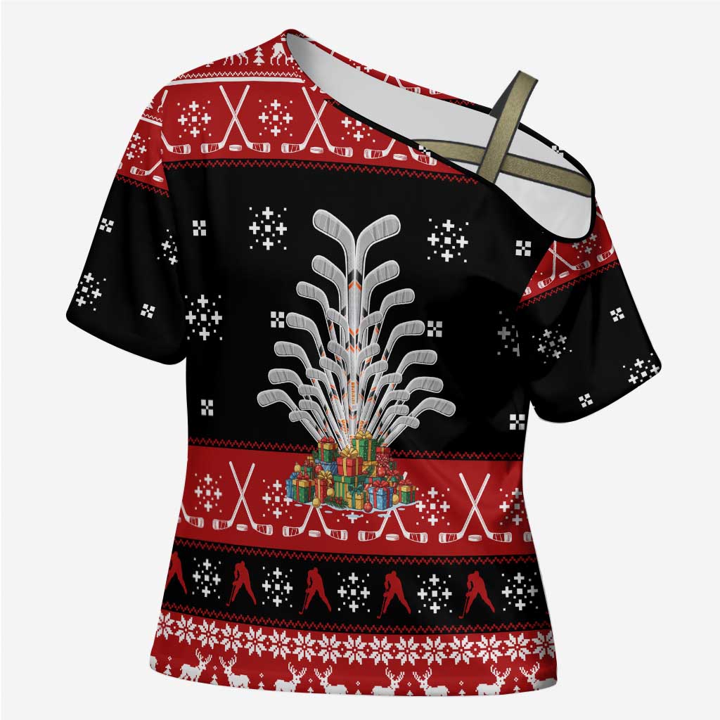 Hockey Is Back Christmas Cross Shoulder Shirt Xmas Holiday Patterns - Wonder Print Shop