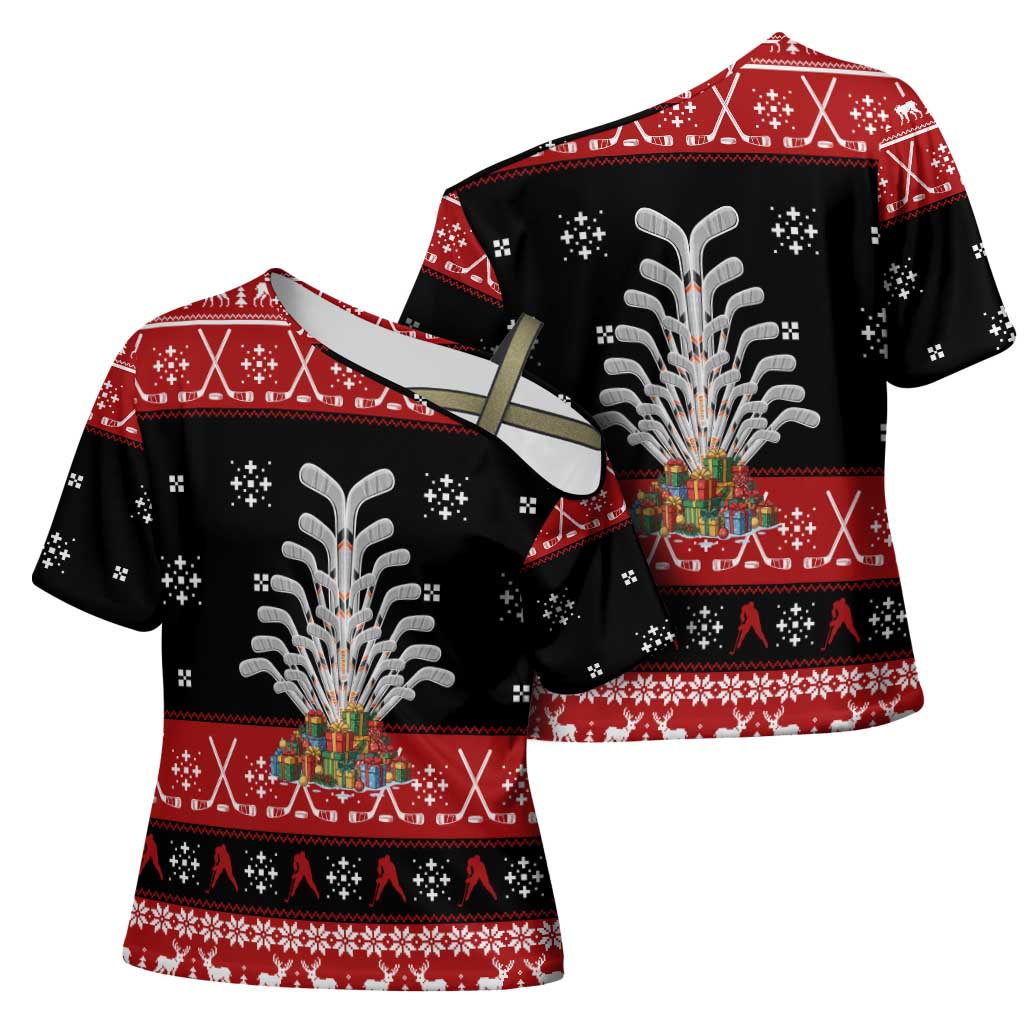 Hockey Is Back Christmas Cross Shoulder Shirt Xmas Holiday Patterns - Wonder Print Shop