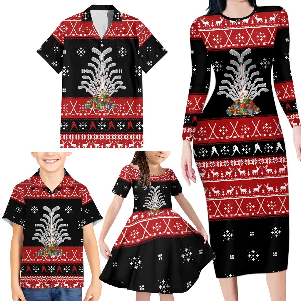 Hockey Is Back Christmas Family Matching Long Sleeve Bodycon Dress and Hawaiian Shirt Xmas Holiday Patterns - Wonder Print Shop