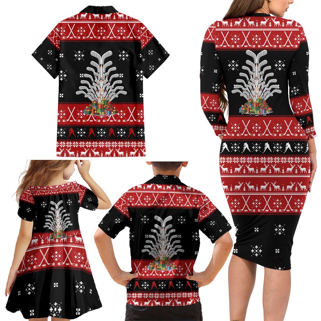 Hockey Is Back Christmas Family Matching Long Sleeve Bodycon Dress and Hawaiian Shirt Xmas Holiday Patterns - Wonder Print Shop