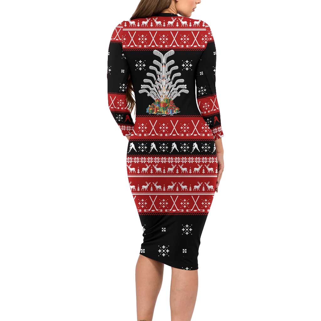 Hockey Is Back Christmas Family Matching Long Sleeve Bodycon Dress and Hawaiian Shirt Xmas Holiday Patterns - Wonder Print Shop