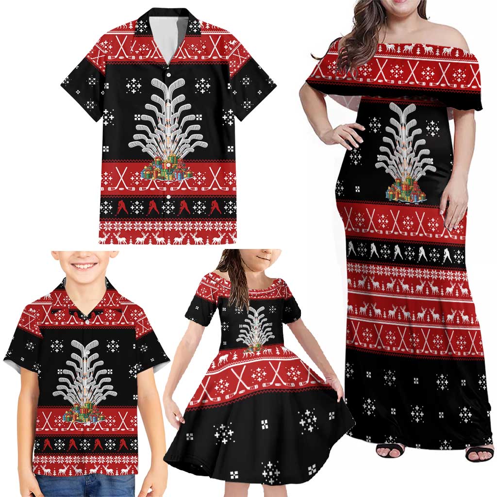 Hockey Is Back Christmas Family Matching Off Shoulder Maxi Dress and Hawaiian Shirt Xmas Holiday Patterns - Wonder Print Shop