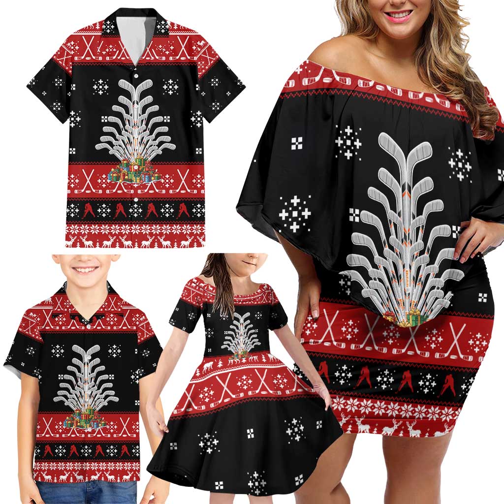 Hockey Is Back Christmas Family Matching Off Shoulder Short Dress and Hawaiian Shirt Xmas Holiday Patterns - Wonder Print Shop