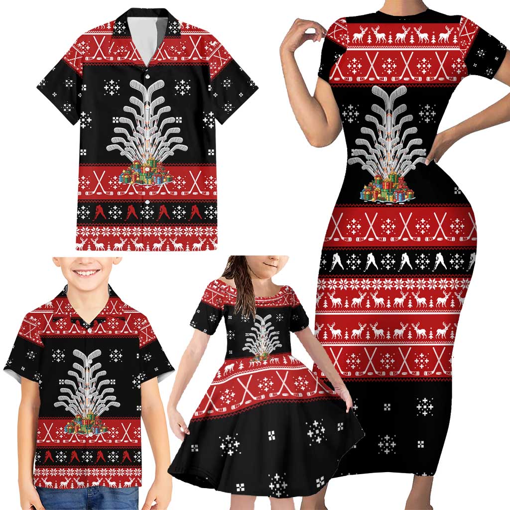 Hockey Is Back Christmas Family Matching Short Sleeve Bodycon Dress and Hawaiian Shirt Xmas Holiday Patterns - Wonder Print Shop