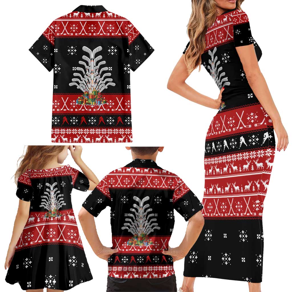 Hockey Is Back Christmas Family Matching Short Sleeve Bodycon Dress and Hawaiian Shirt Xmas Holiday Patterns - Wonder Print Shop
