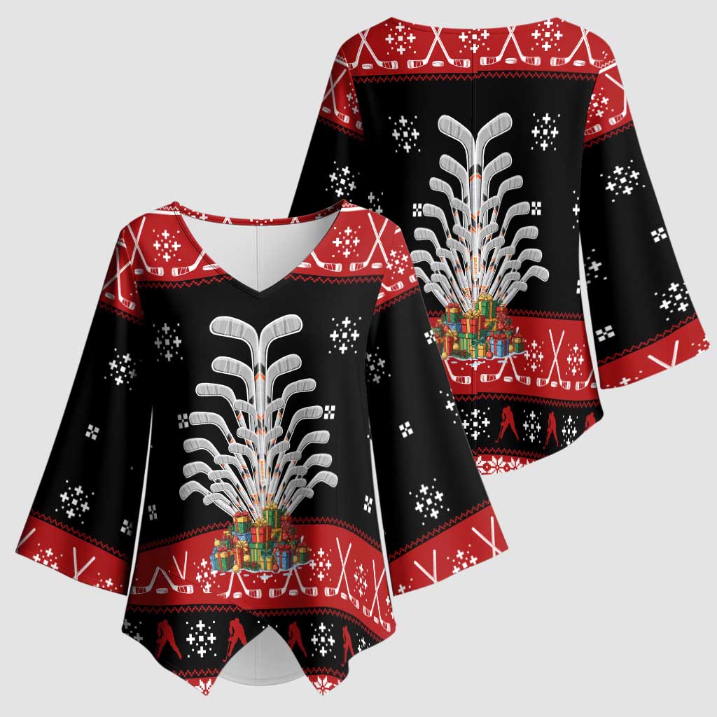 Hockey Is Back Christmas Kimono Sleeve Blouse Xmas Holiday Patterns - Wonder Print Shop