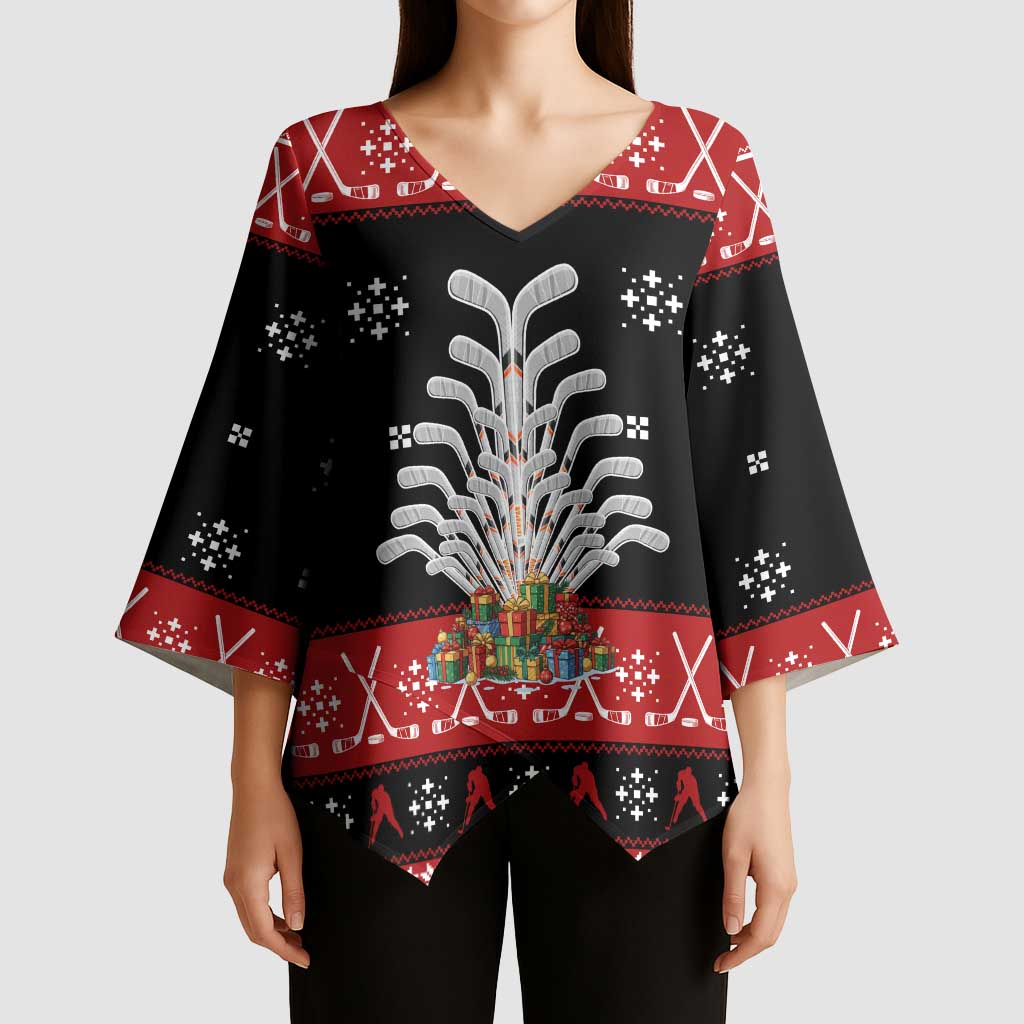 Hockey Is Back Christmas Kimono Sleeve Blouse Xmas Holiday Patterns - Wonder Print Shop