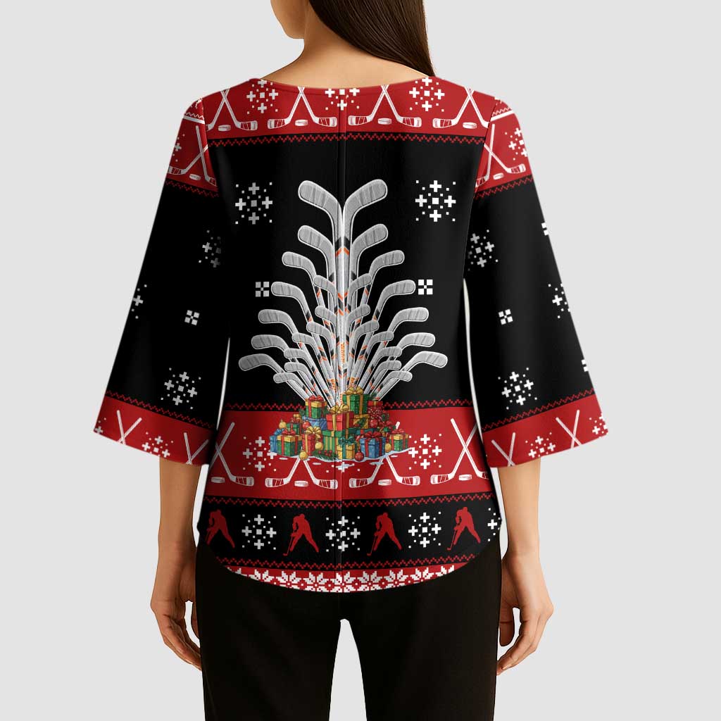 Hockey Is Back Christmas Kimono Sleeve Blouse Xmas Holiday Patterns - Wonder Print Shop