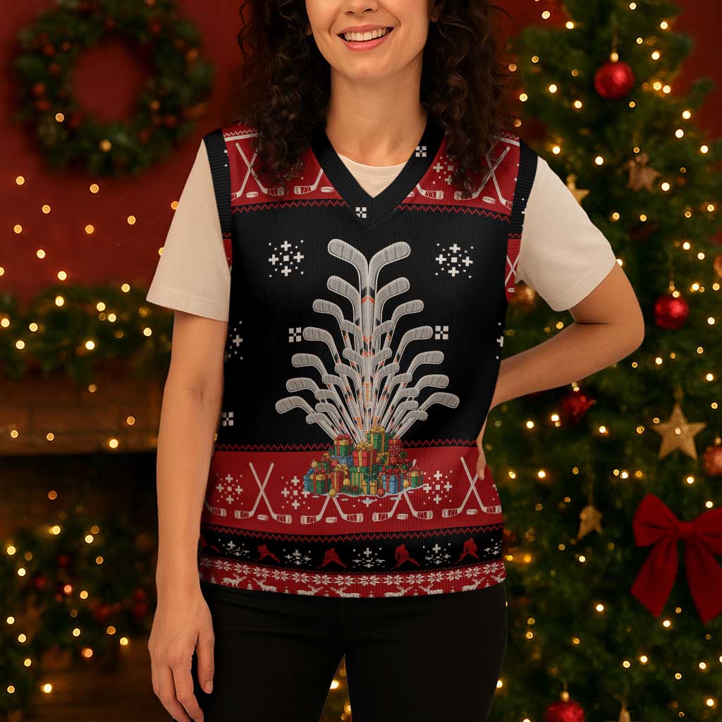 Hockey Is Back Christmas Knitted V-Neck Vest Xmas Holiday Patterns - Wonder Print Shop