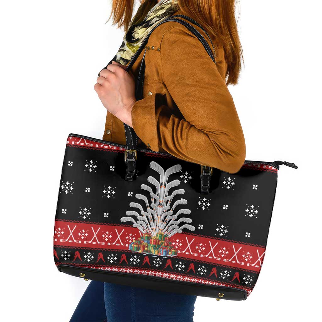 Hockey Is Back Christmas Leather Tote Bag Xmas Holiday Patterns - Wonder Print Shop