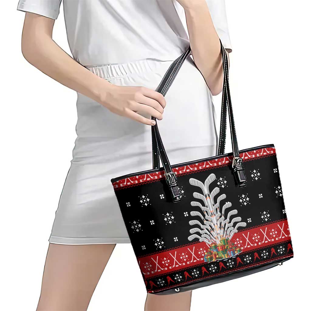 Hockey Is Back Christmas Leather Tote Bag Xmas Holiday Patterns - Wonder Print Shop